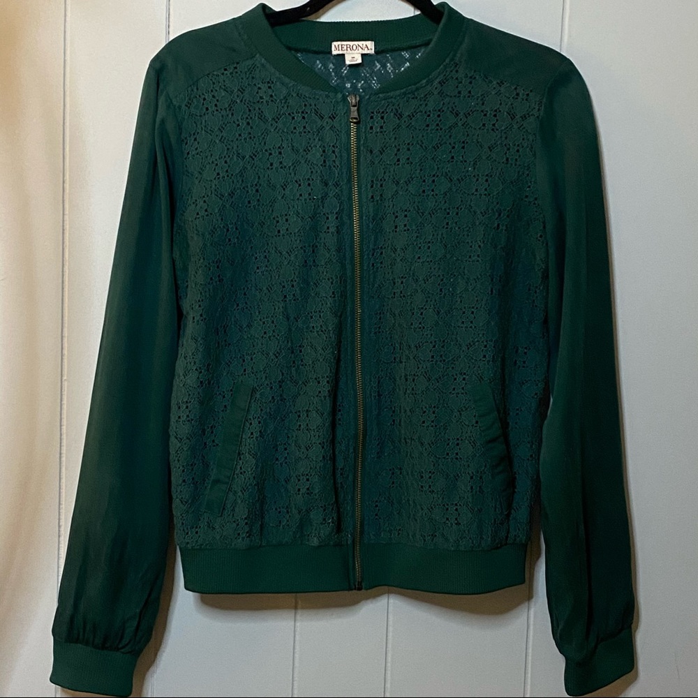 Green Eyelet Bomber Jacket